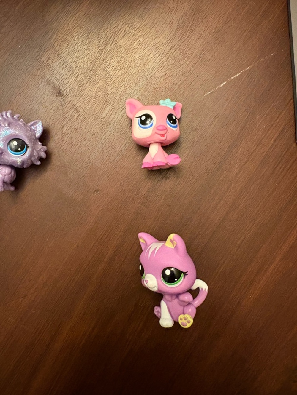 Littlest Pet Shop Lot Purple Glitter Cat, Yellow Bear, Pink Pig, purple cat - Picture 2 of 2